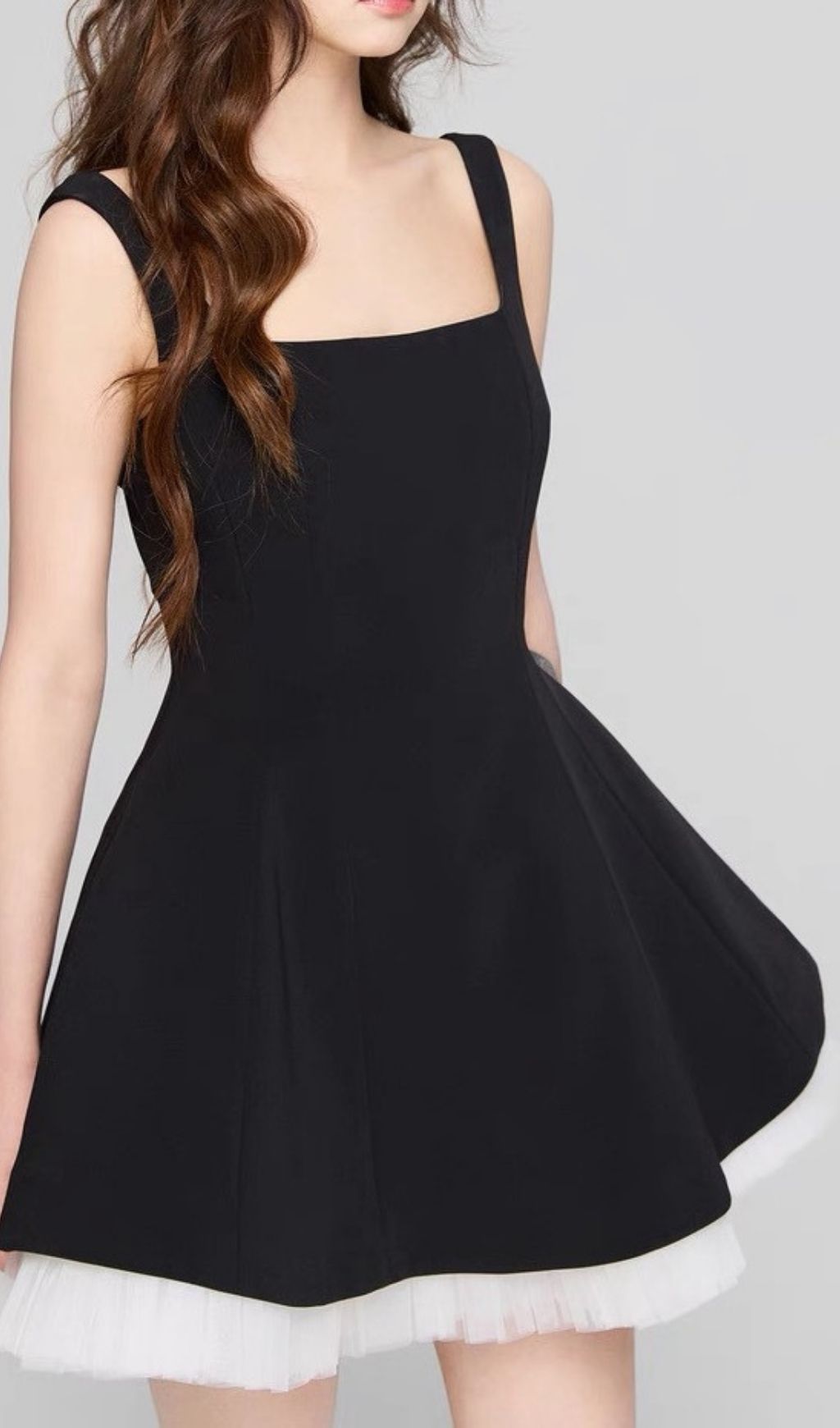Karlie Black Strappy Flare Mini Dress with Tulle Hem