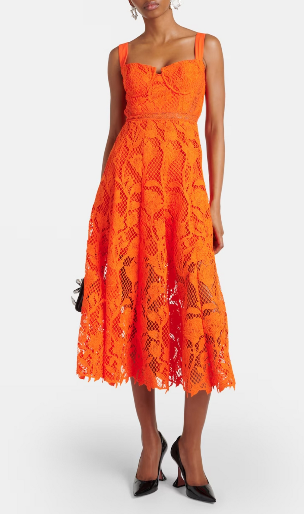 Aafje Orange Lace Midi Dress