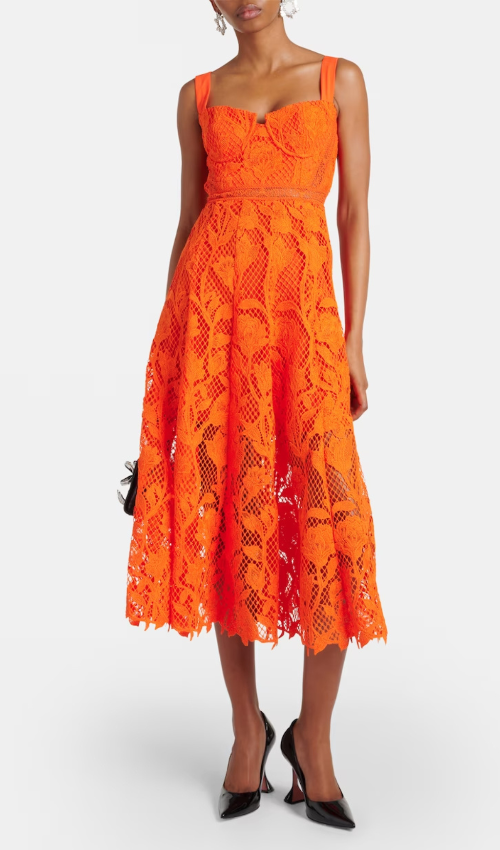 Aafje Orange Lace Midi Dress