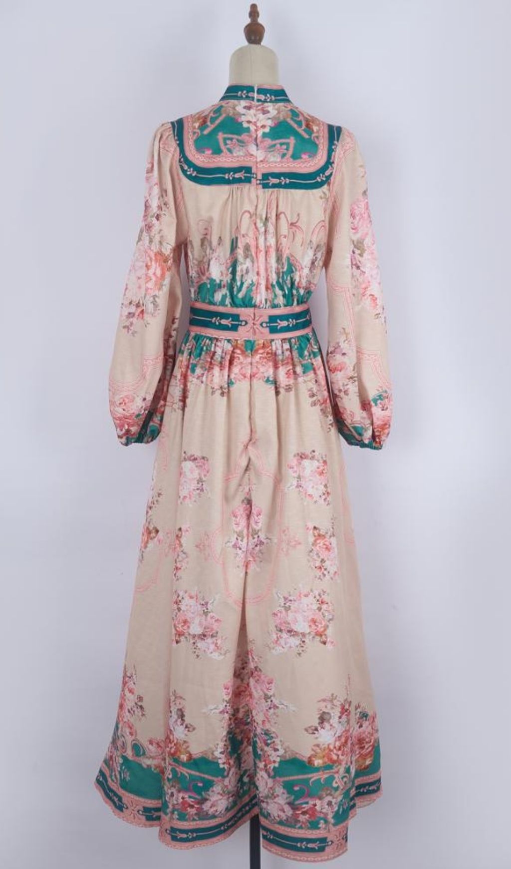 Kamillia Elegant Green Floral Long Sleeve Maxi Dress | Romantic Garden Party Gown for Women