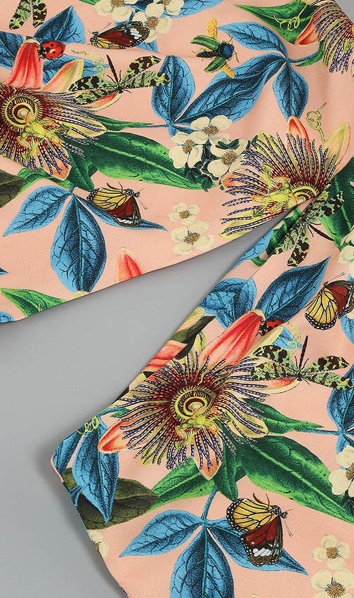 Javen Tropical Floral One-Shoulder Cutout High-Low Dress