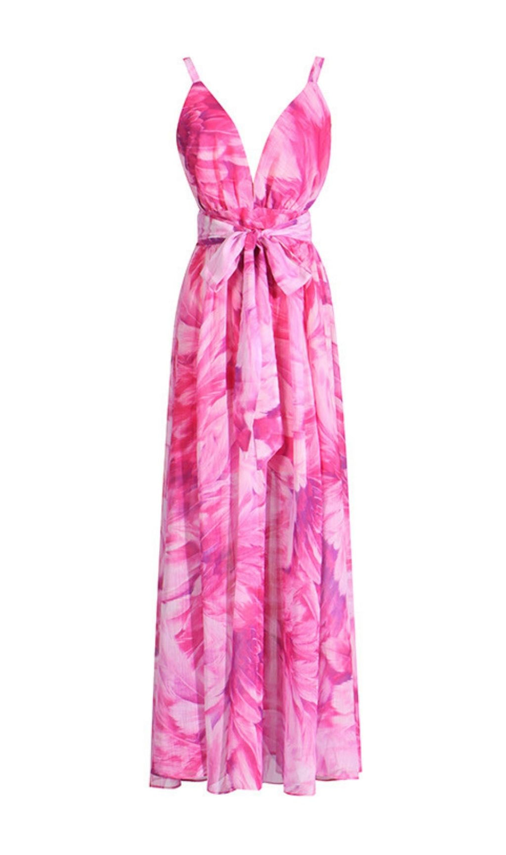Etana Pink Printed V-Neck Maxi Dress