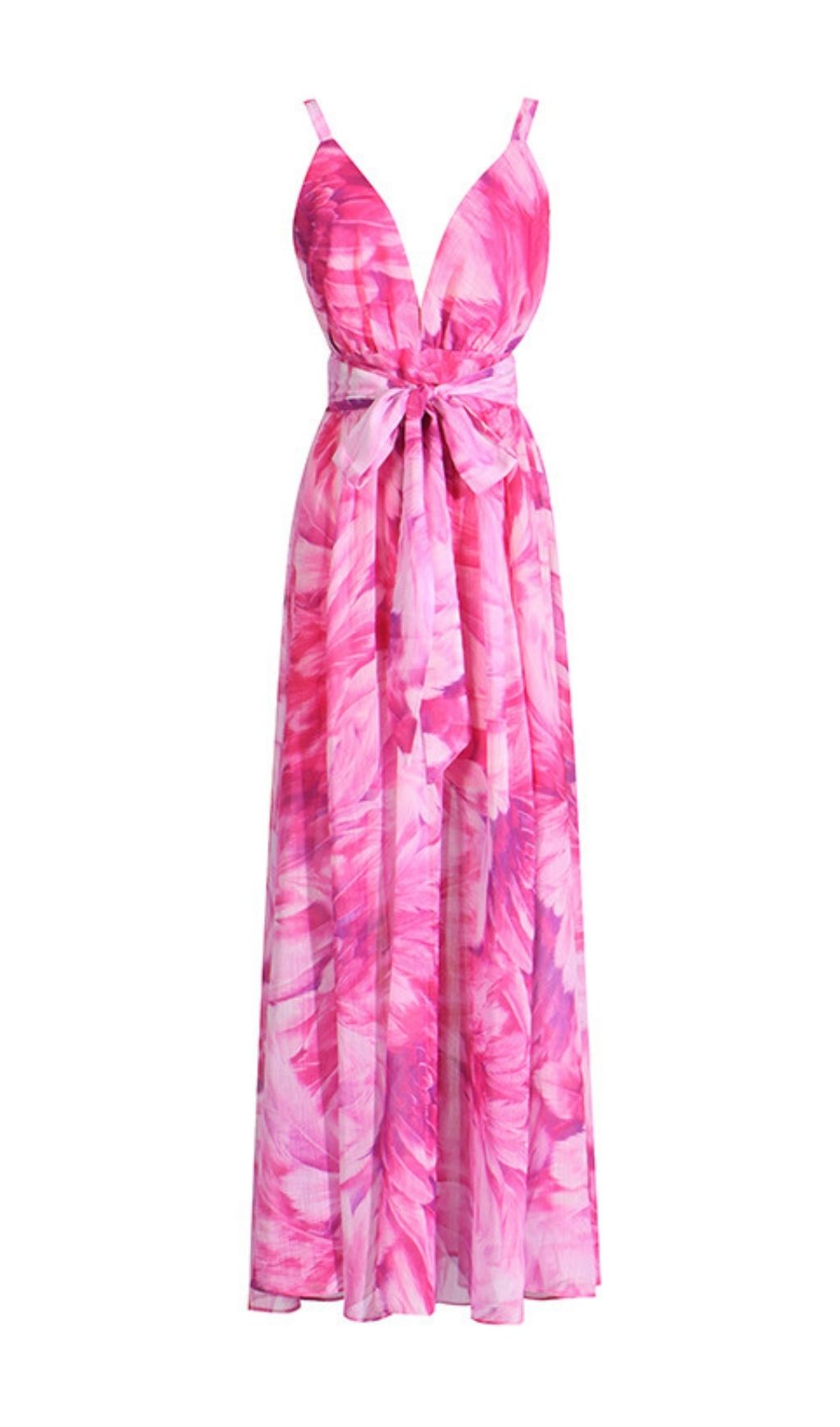 Etana Pink Printed V-Neck Maxi Dress