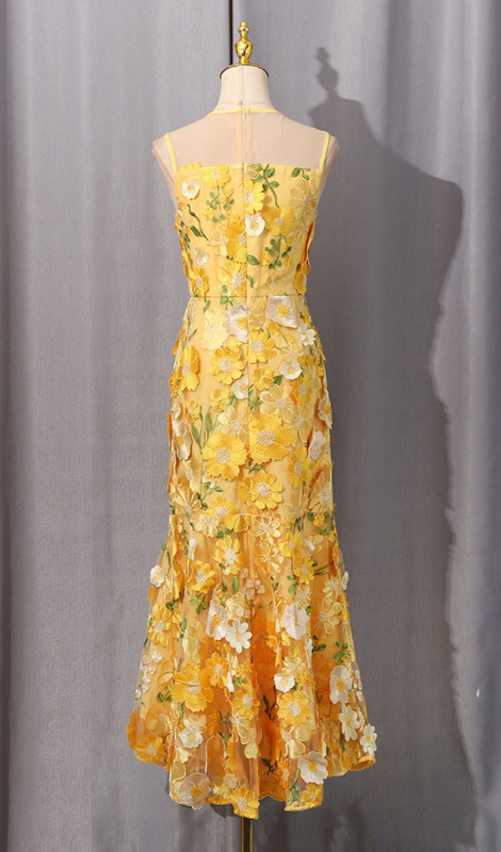 Hiraku Enchanted Yellow 3D Floral Embroidery Maxi Dress - Romantic Wedding Guest & Special Occasion Gown