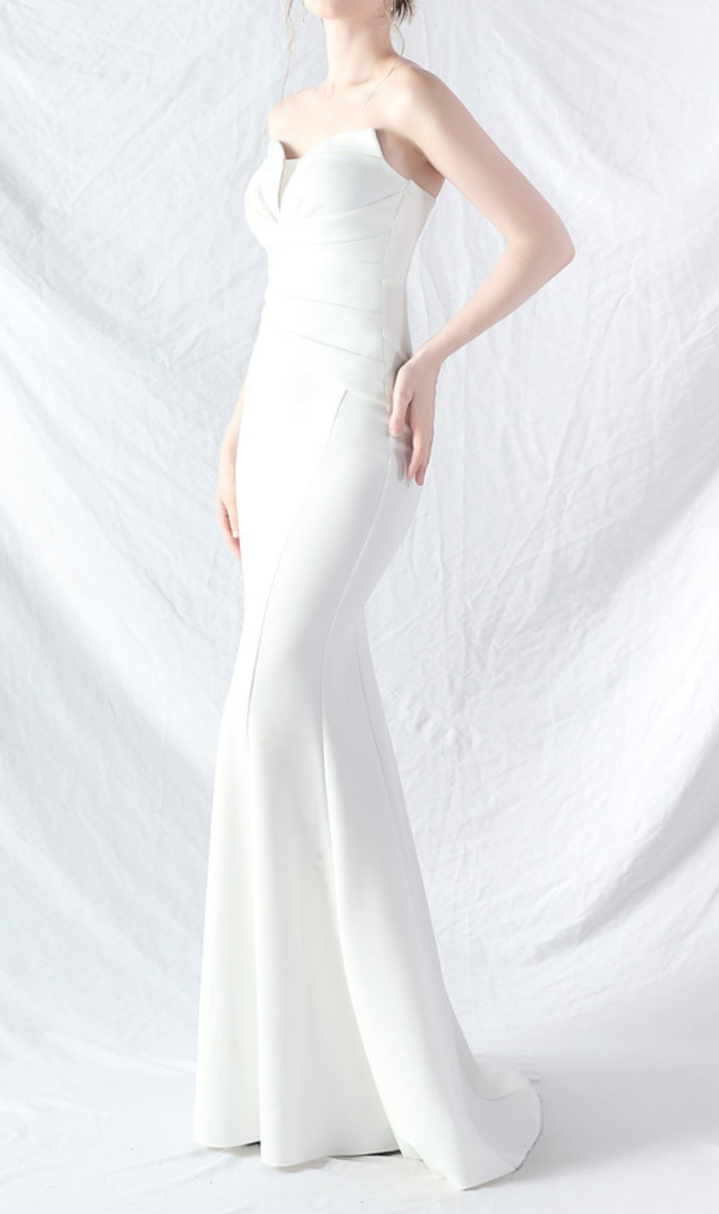 Chrina White Strapless Ruched Maxi Dress