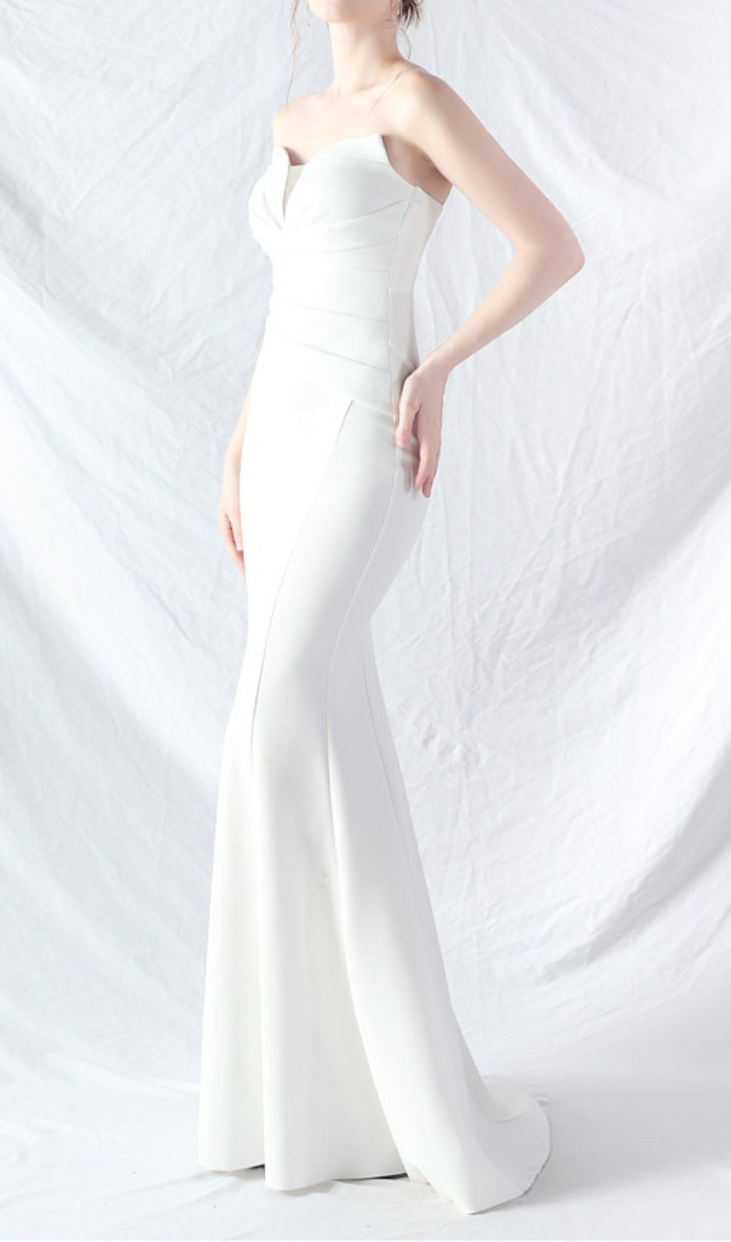 Chrina White Strapless Ruched Maxi Dress