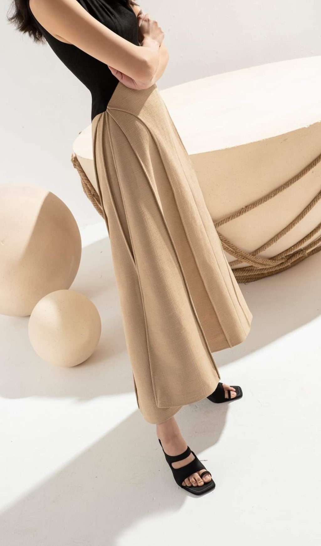 Baden Round Collar Patchwork Midi Dress