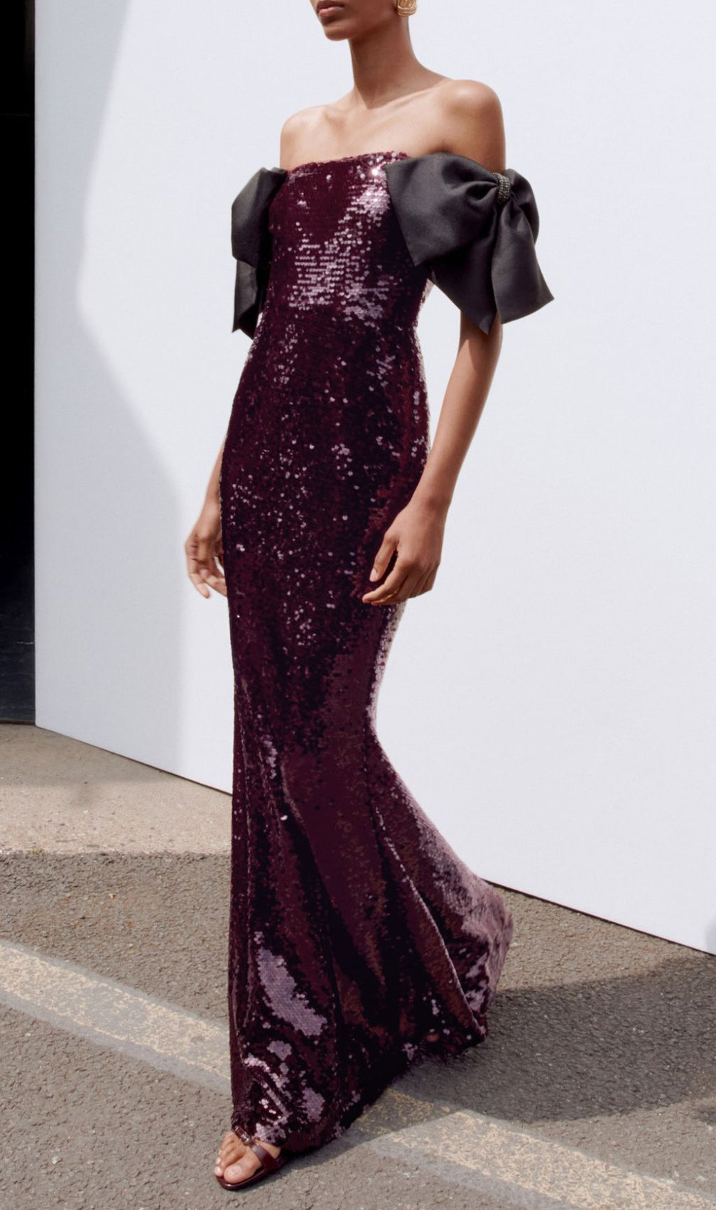 Jurek Sequin Off-Shoulder Bow Maxi Gown - Glamorous Formal Dress