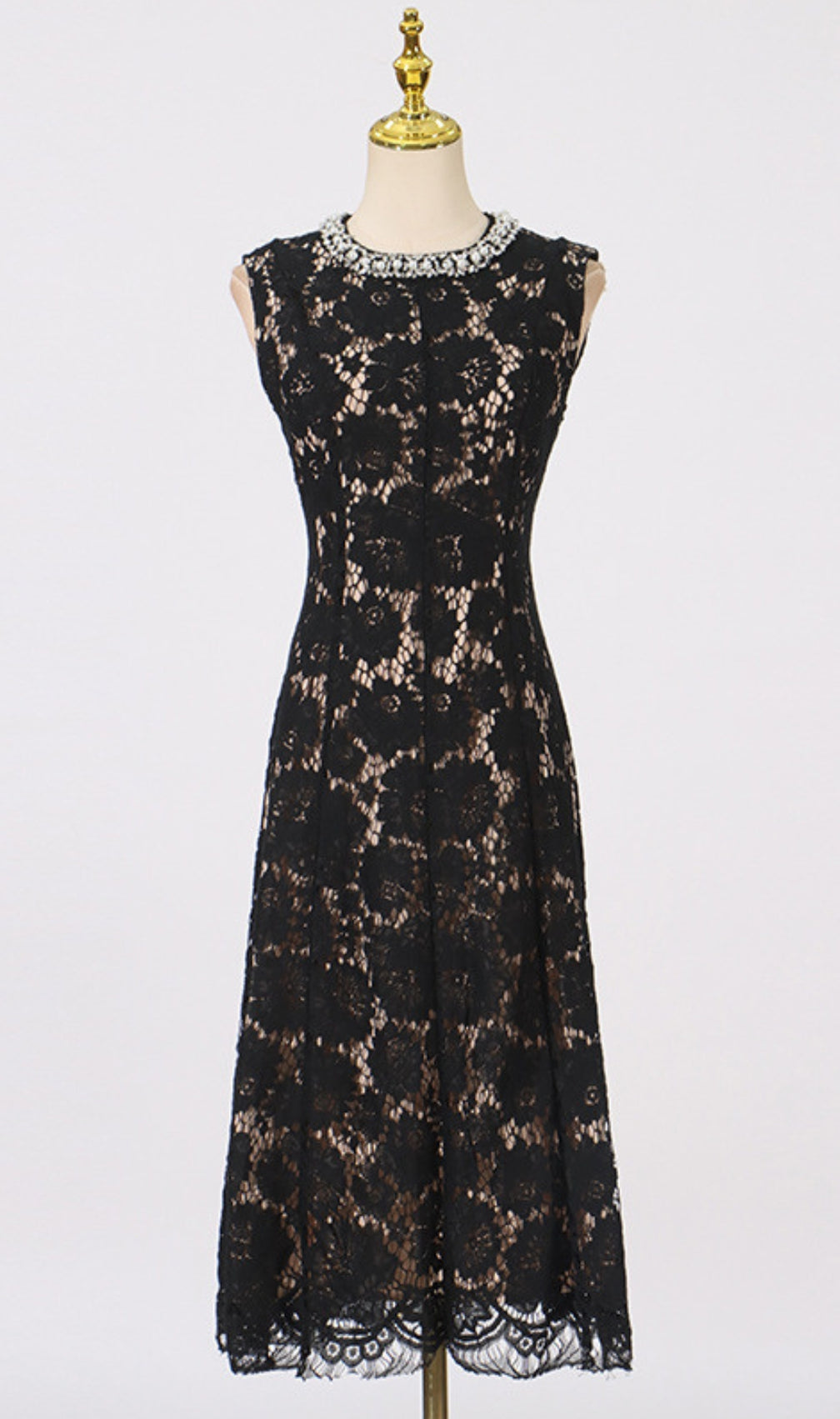 Fine Lace Pearl Midi Dress