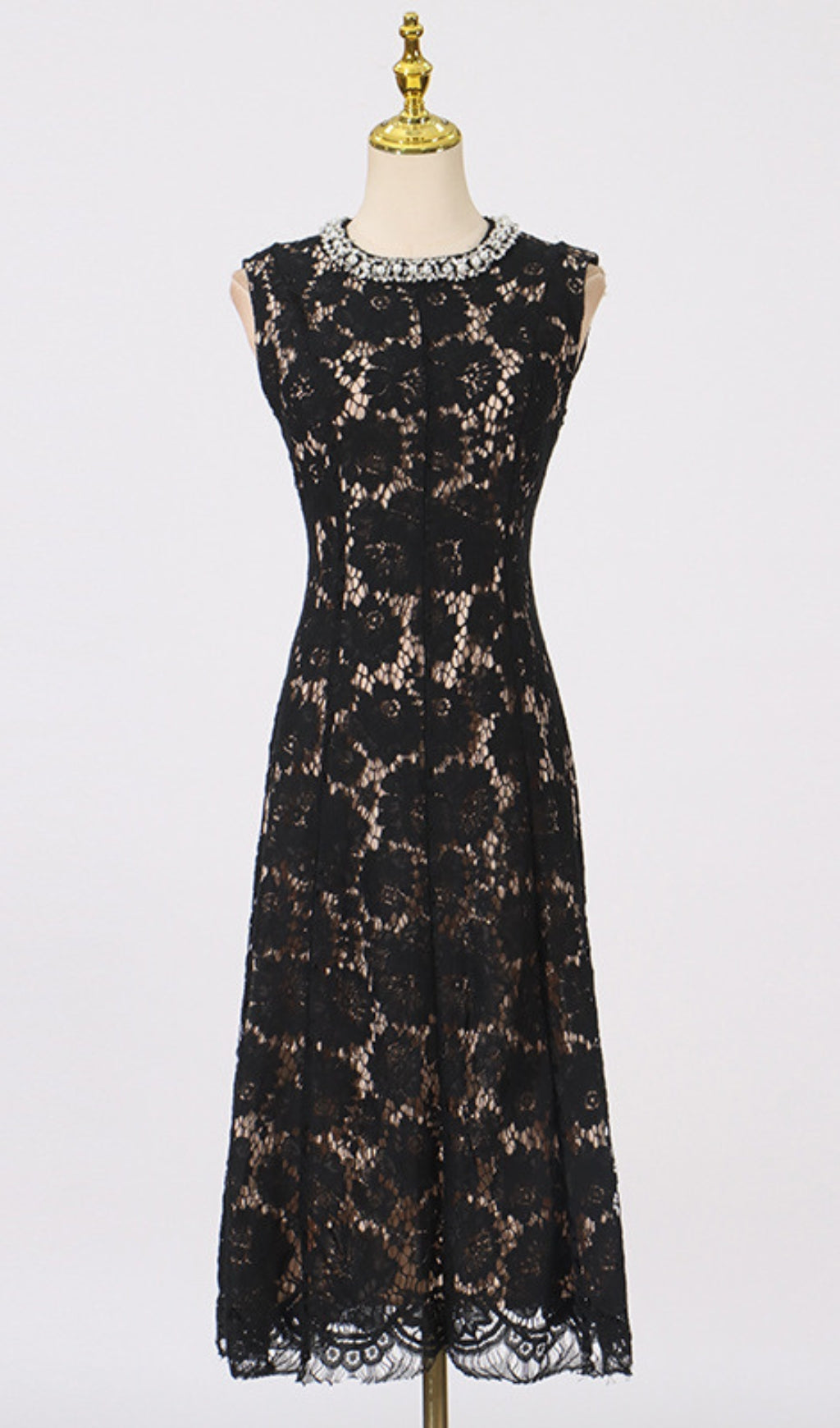 Fine Lace Pearl Midi Dress