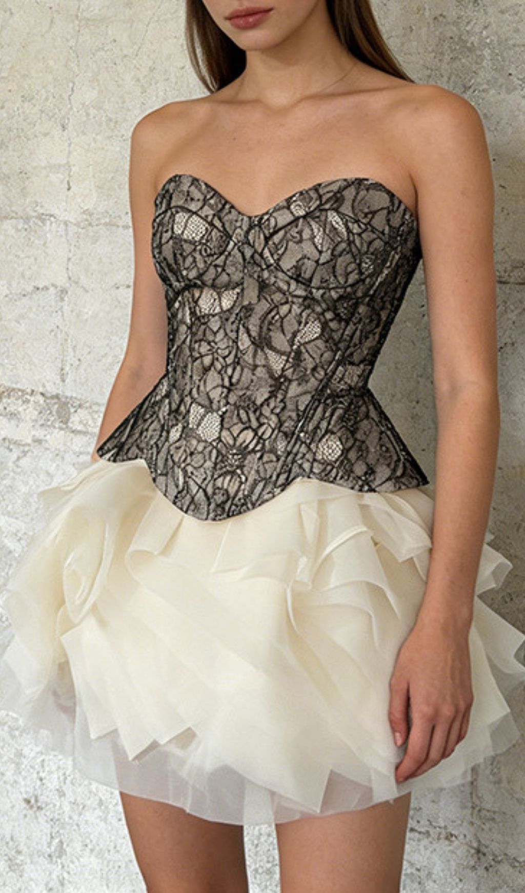 Kaya Lace Bustier Top & Ruffle Mini Skirt Set - Elegant Two-Piece Ensemble