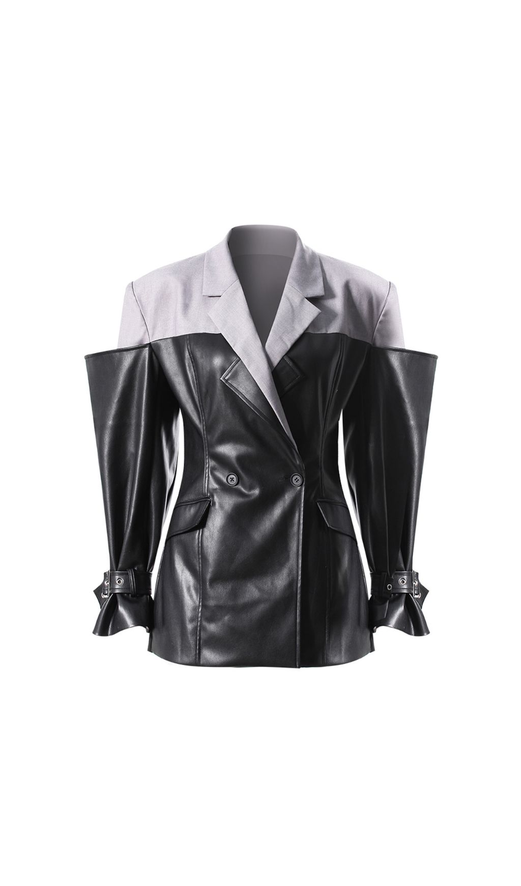 Ianthe Two-Tone Edgy PU Leather Statement Blazer Jacket for Women