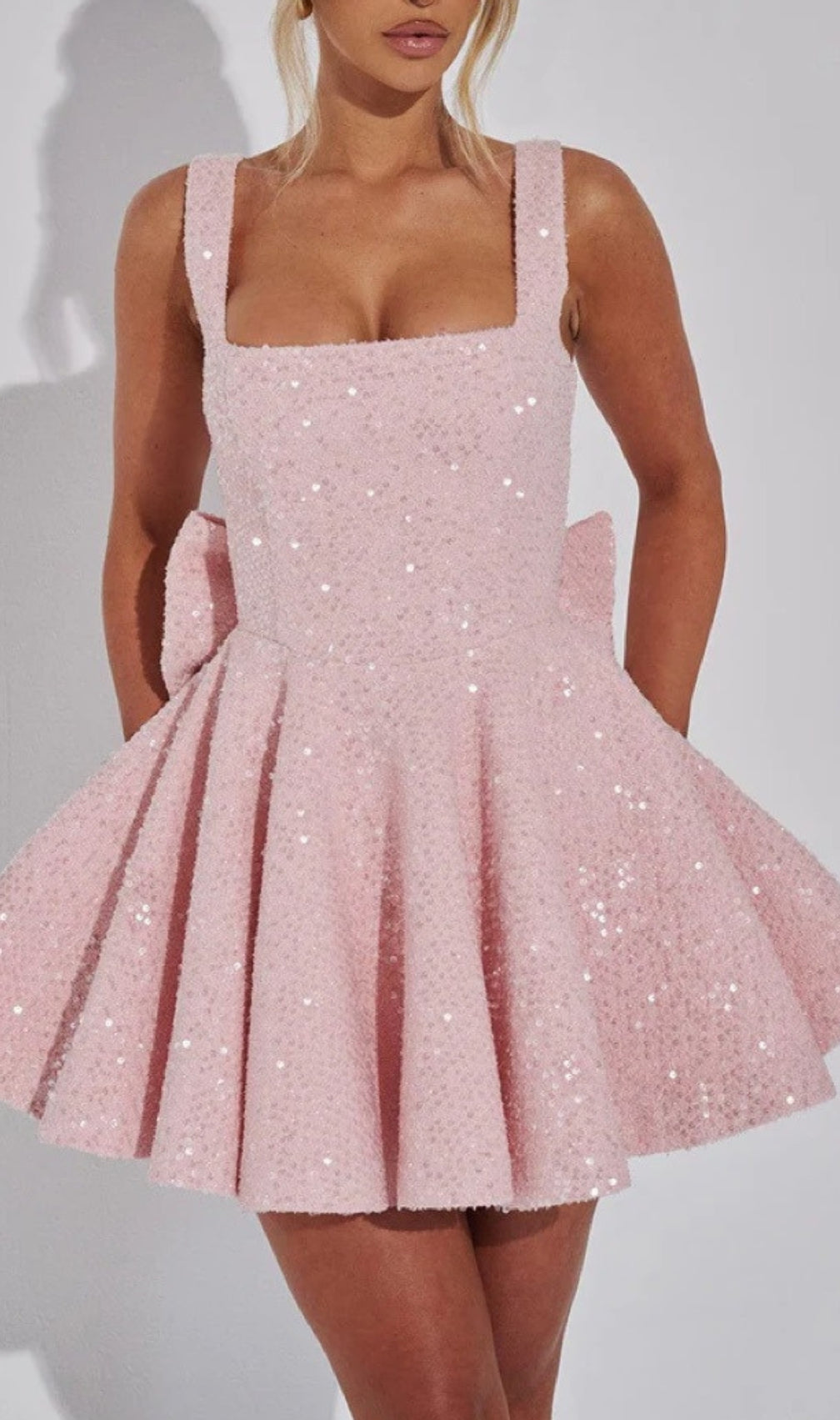 Dark Pink Bow Mini Dress