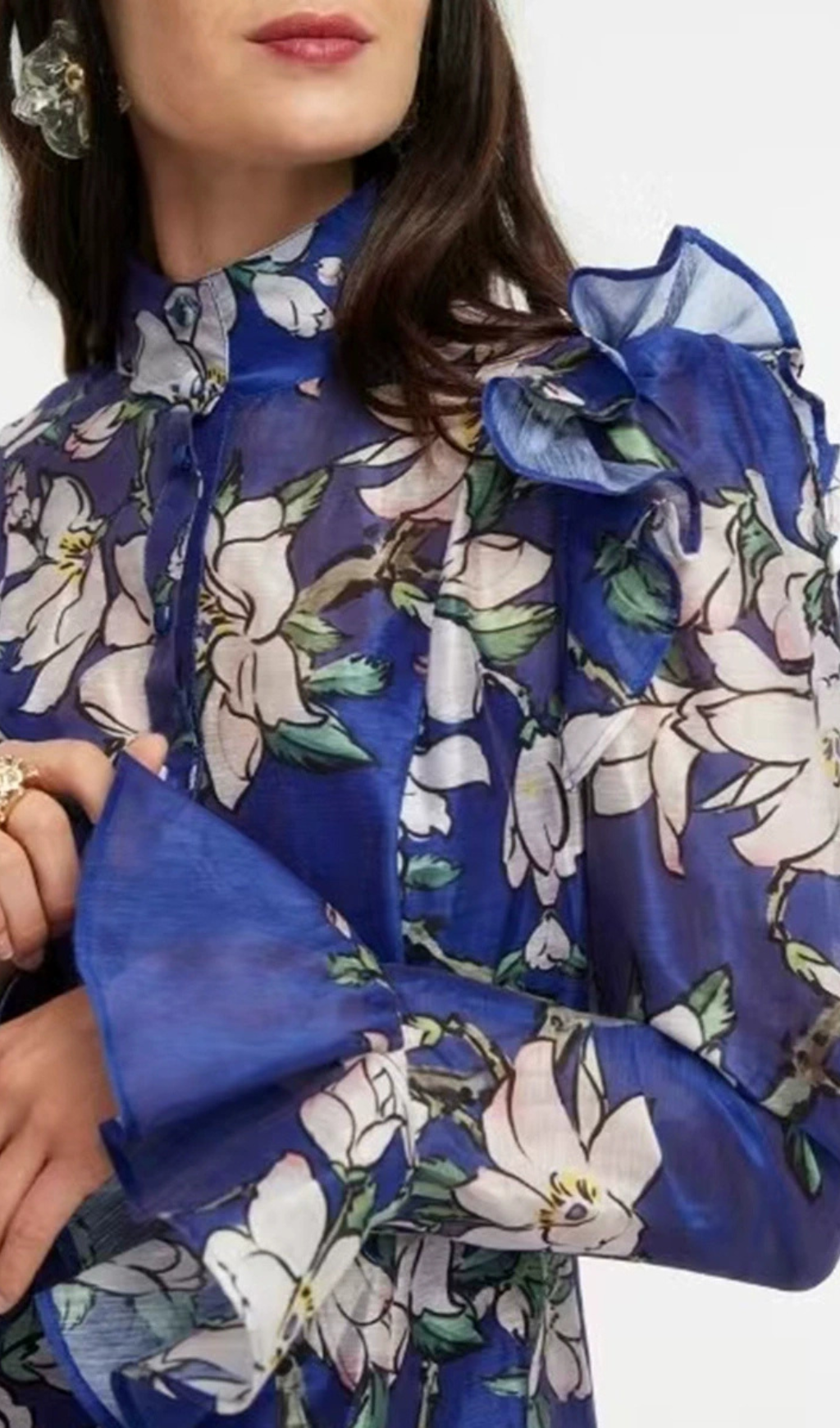 Gavrila Blue Floral Long Sleeve Midi Dress