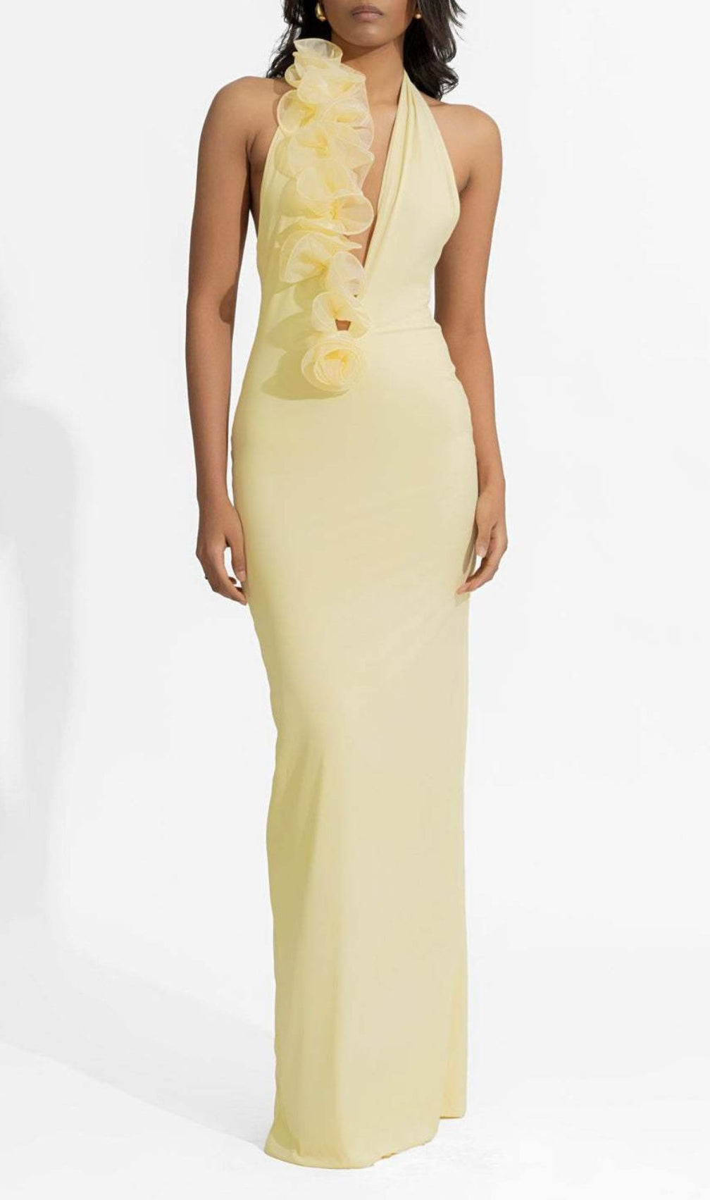 Fareeda Yellow Halter Backless Maxi Dress