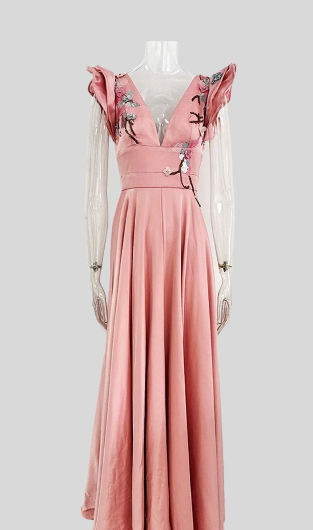 Kyong Pink V-Neck Flower Maxi Dress