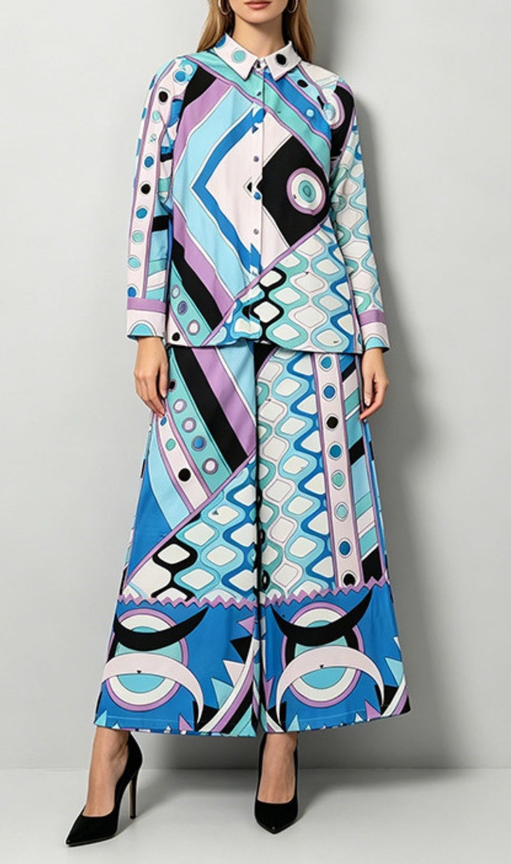 Kiyoto Blue Printed Two-Piece Set