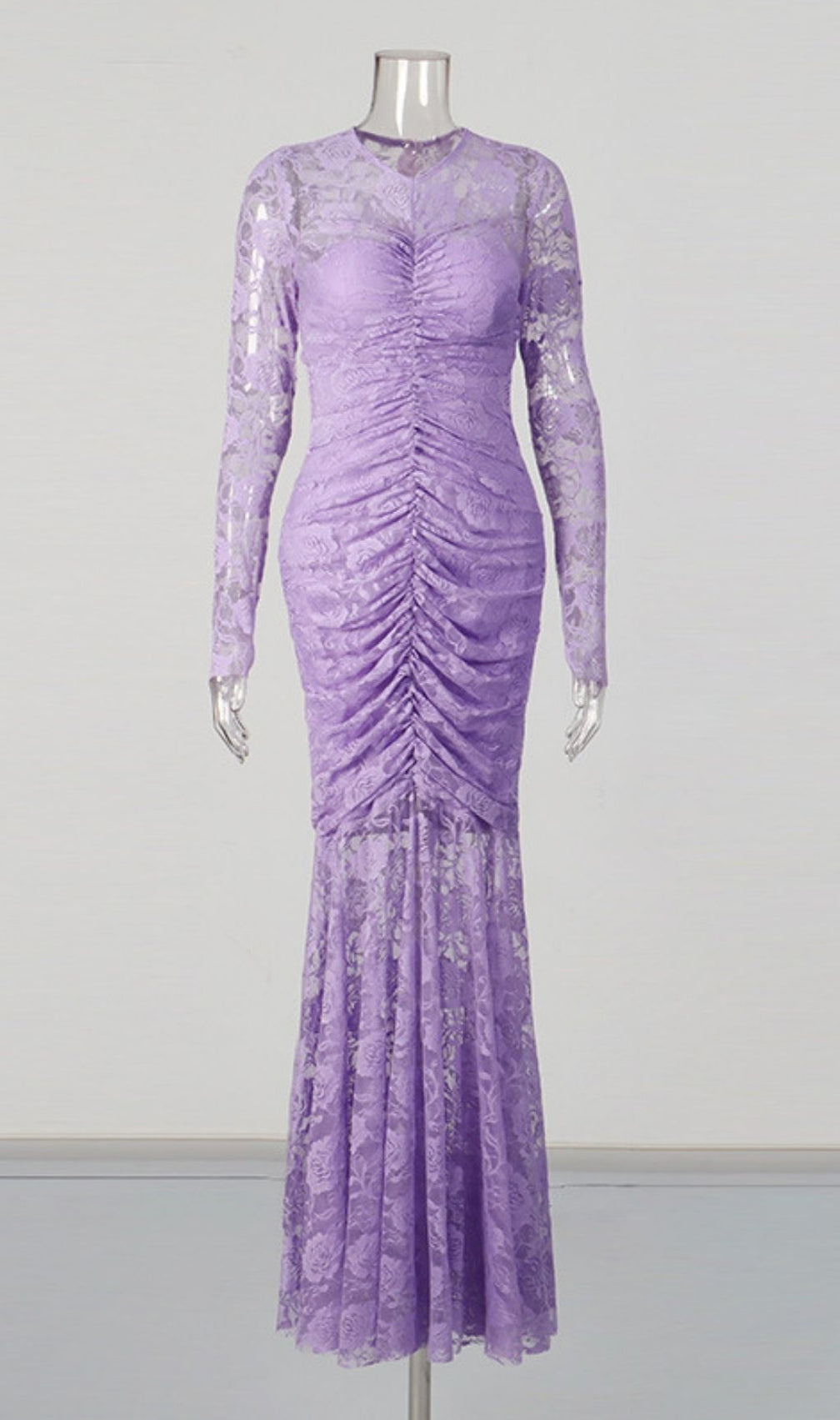 Kacey Elegant Purple Floral Lace Long Sleeve Maxi Dress - Formal Occasion Gown