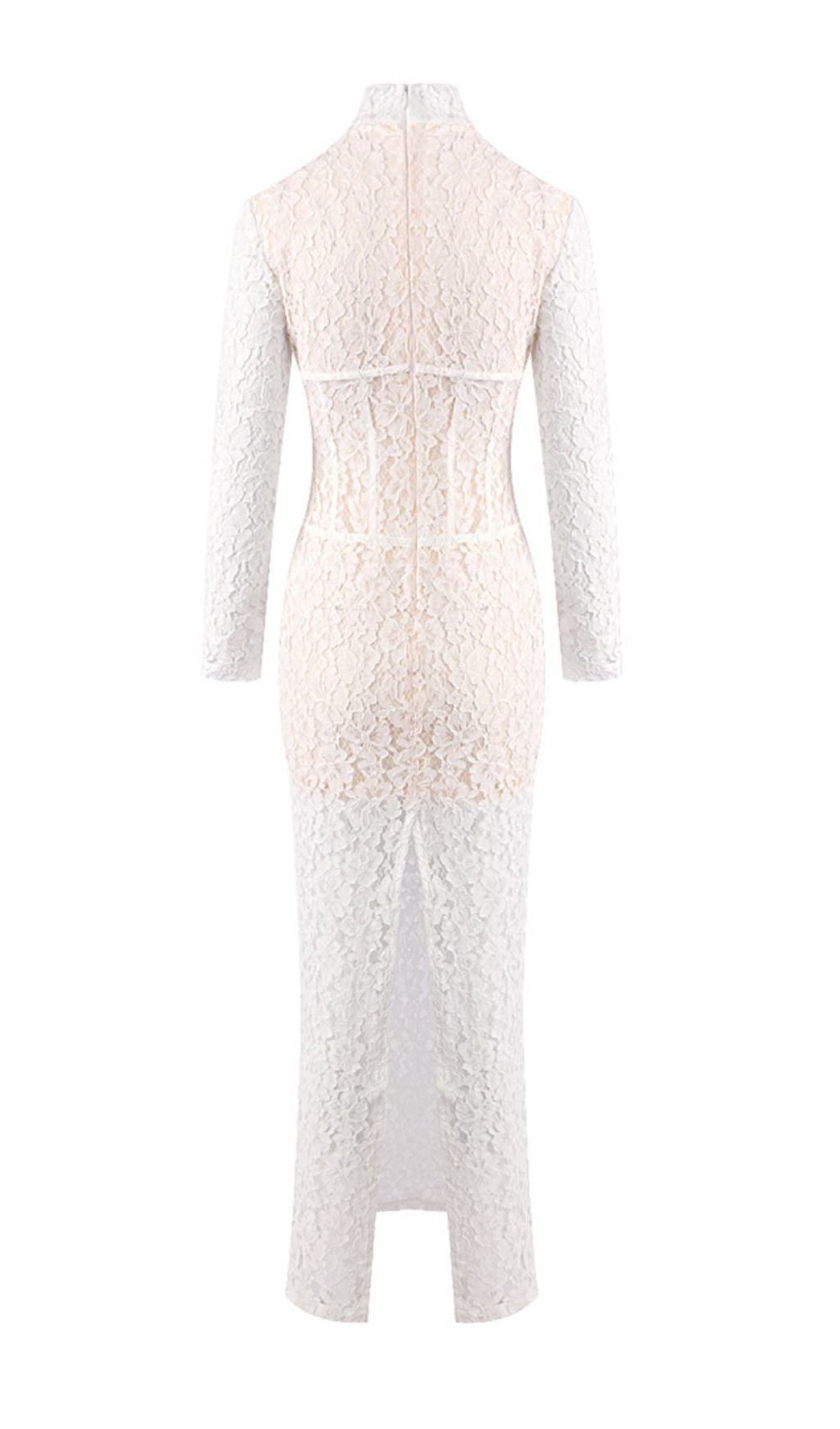 Isolde White Floral Lace Corset Maxi Dress - Ethereal Elegance for Weddings & Galas