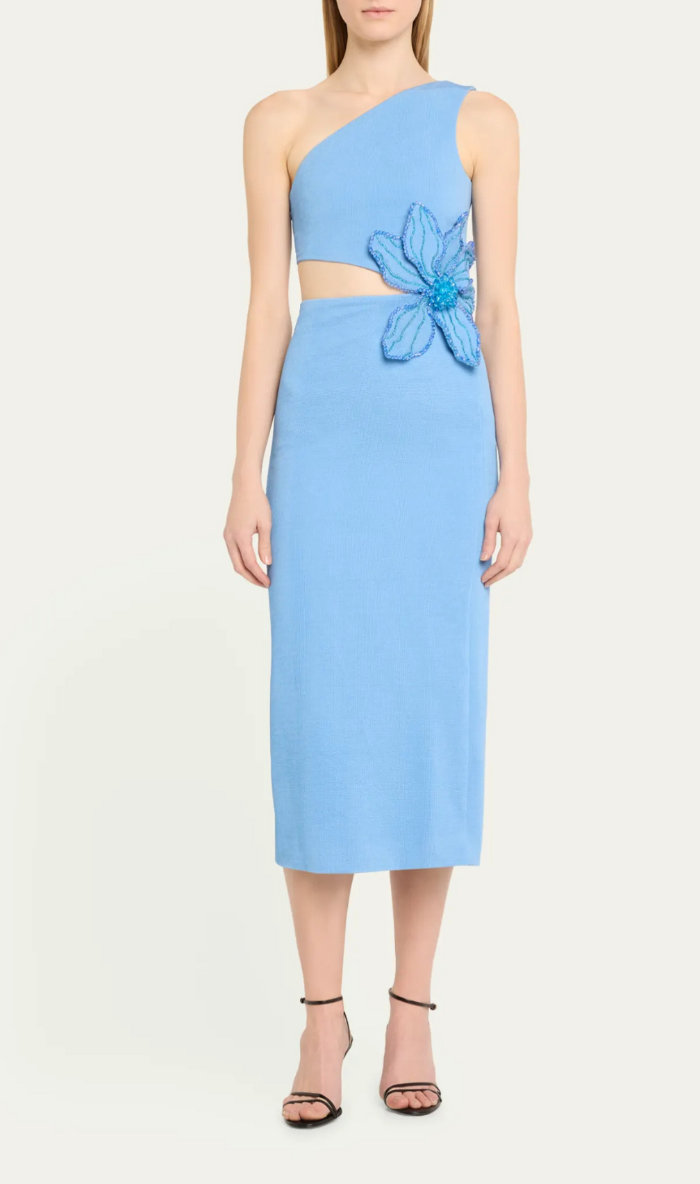 Aliyah Blue Flower Bandage Midi Dress