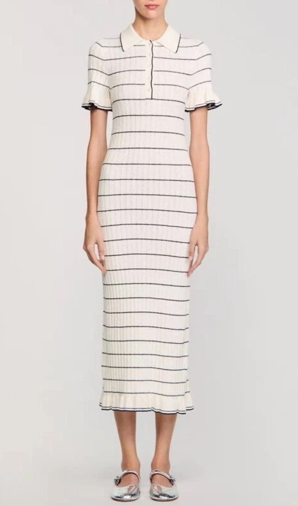 Jyoti Classic Striped Ribbed Knit Polo Midi Dress | Effortless Chic