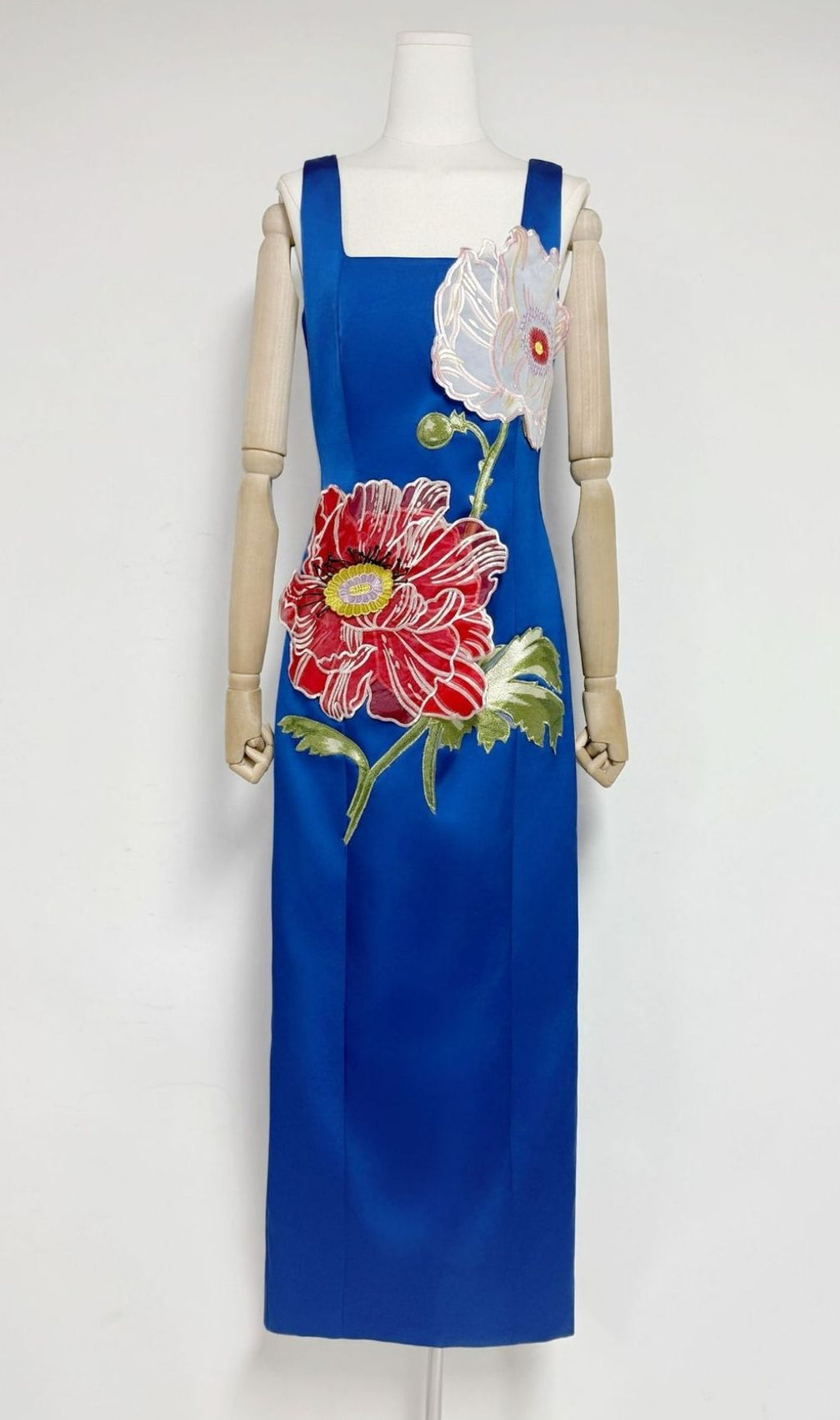 Karin Elegant Floral Embroidered Maxi Dress - Strappy Square Neck Gown