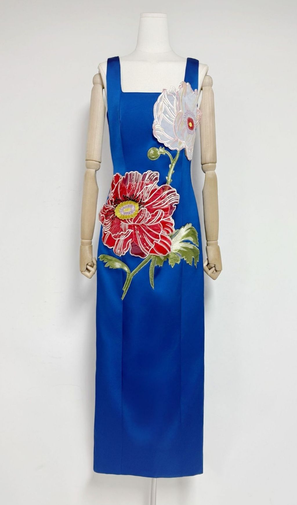 Karin Elegant Floral Embroidered Maxi Dress - Strappy Square Neck Gown