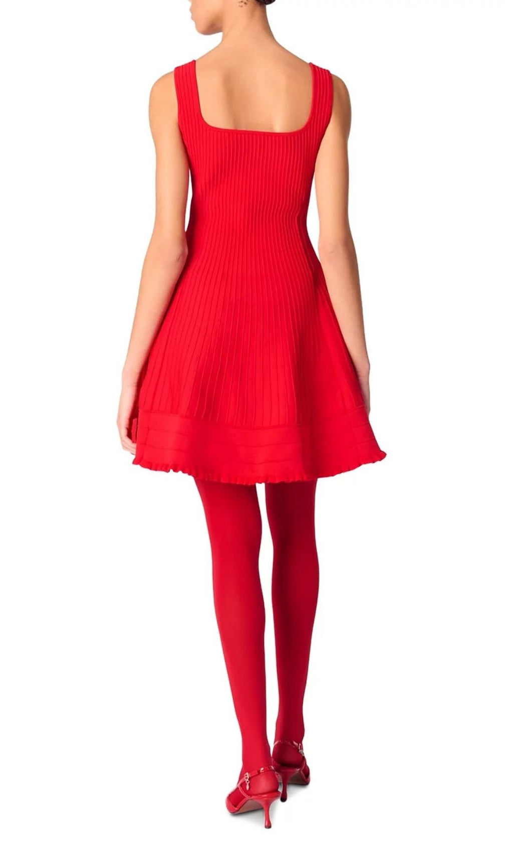 Vibrant Red Rib-Knit Fit & Flare Mini Dress | Chic Square Neck Sleeveless