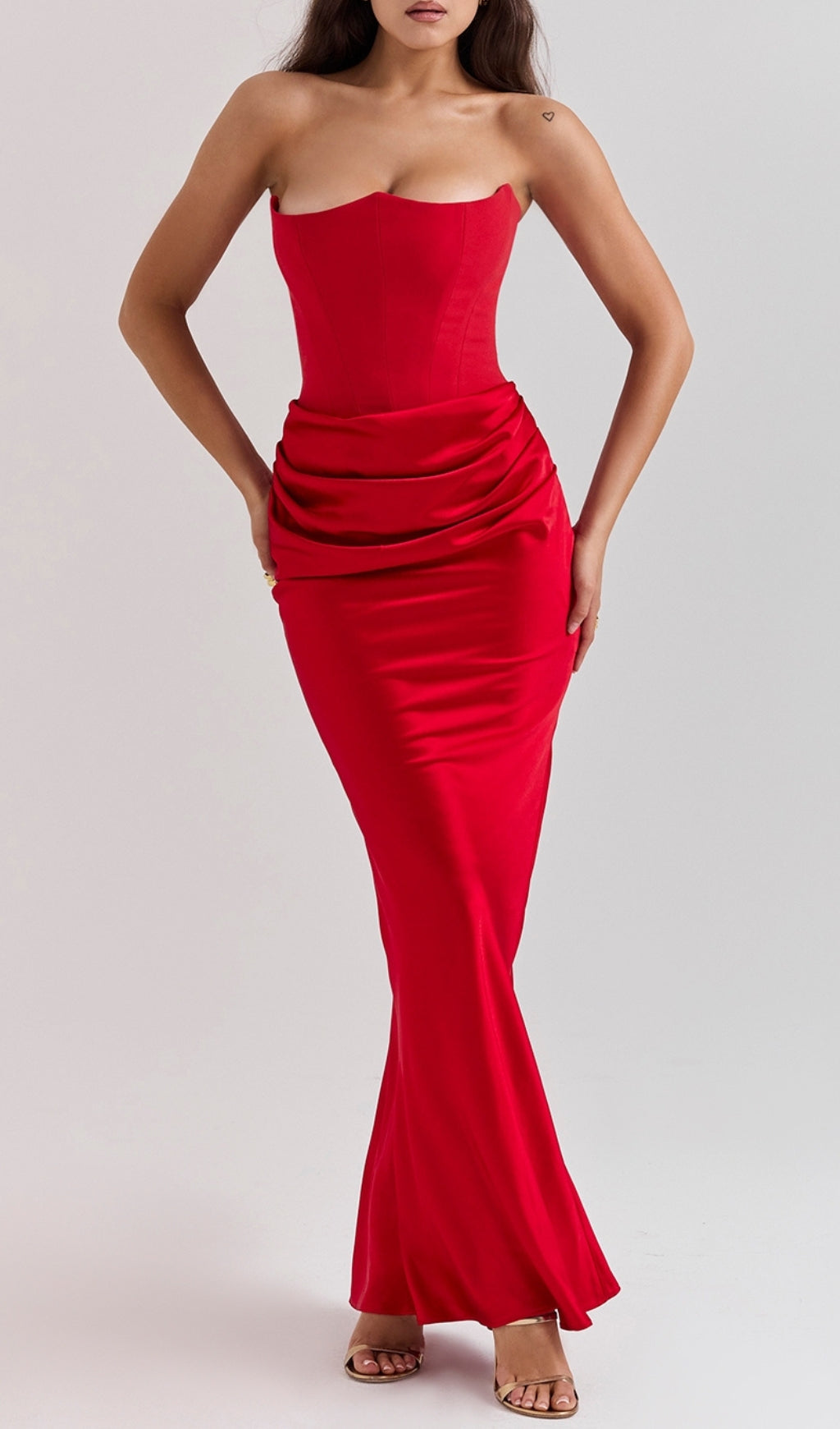 Ruched Corset Dress Maxi Dress In Red