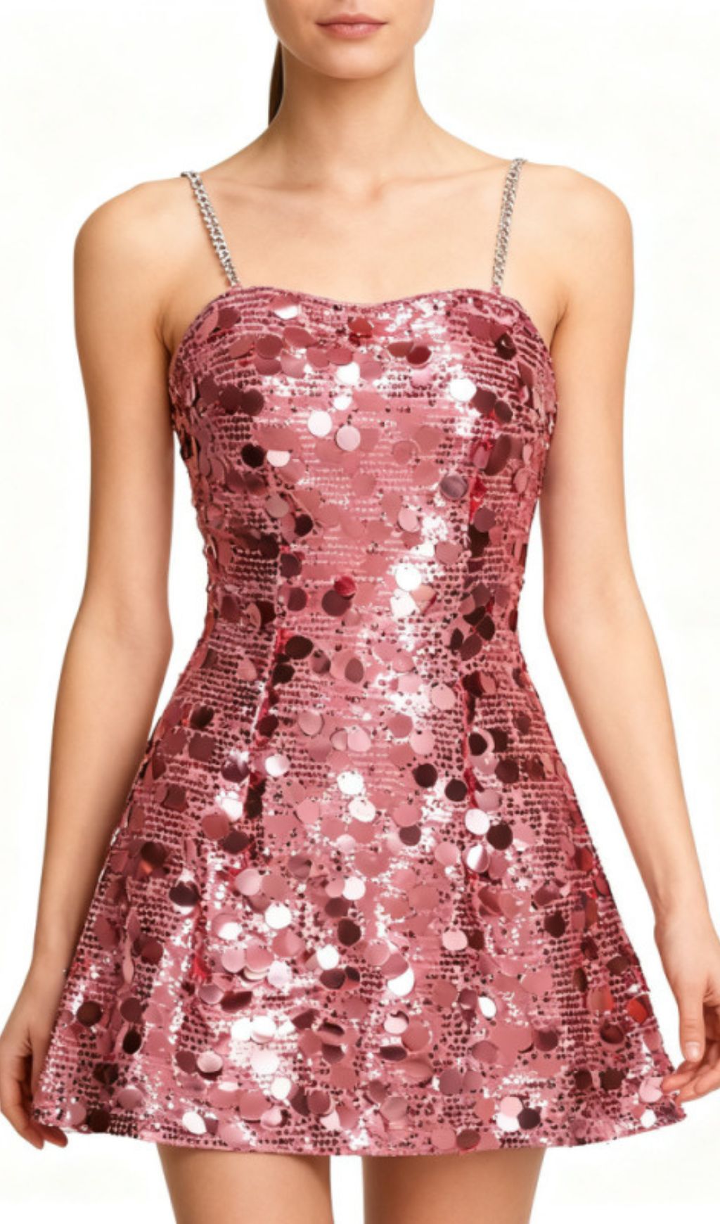 Isabela Dazzling Pink Sequin Mini Dress with Glamorous Chain Straps