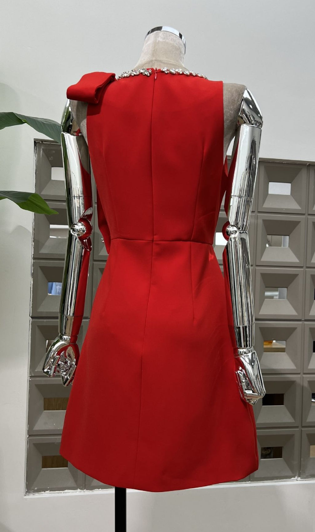 Isondo Red Diamante Embellished Sleeveless Mini Dress