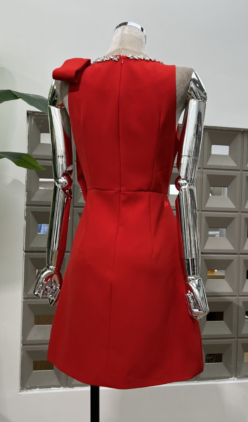 Isondo Red Diamante Embellished Sleeveless Mini Dress