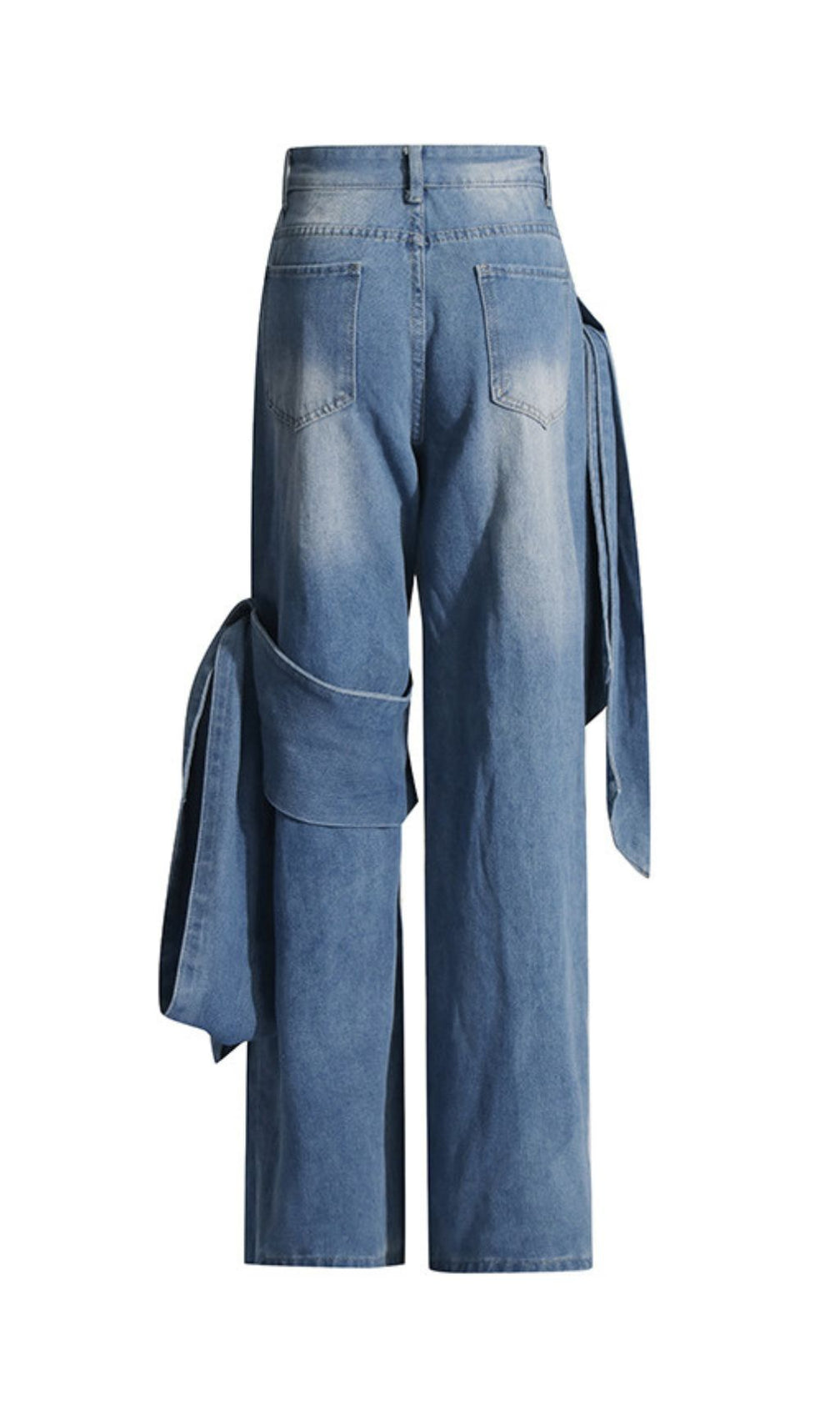 Whimsical Bow Knot Wide Leg Denim Jeans | Hussain Blue for Women