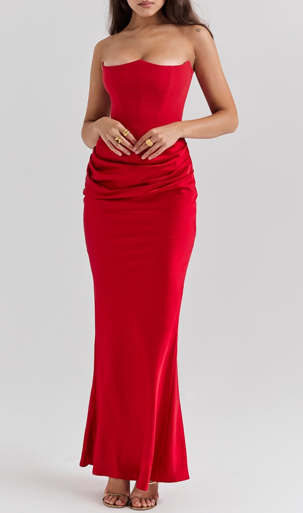 Ruched Corset Dress Maxi Dress In Red
