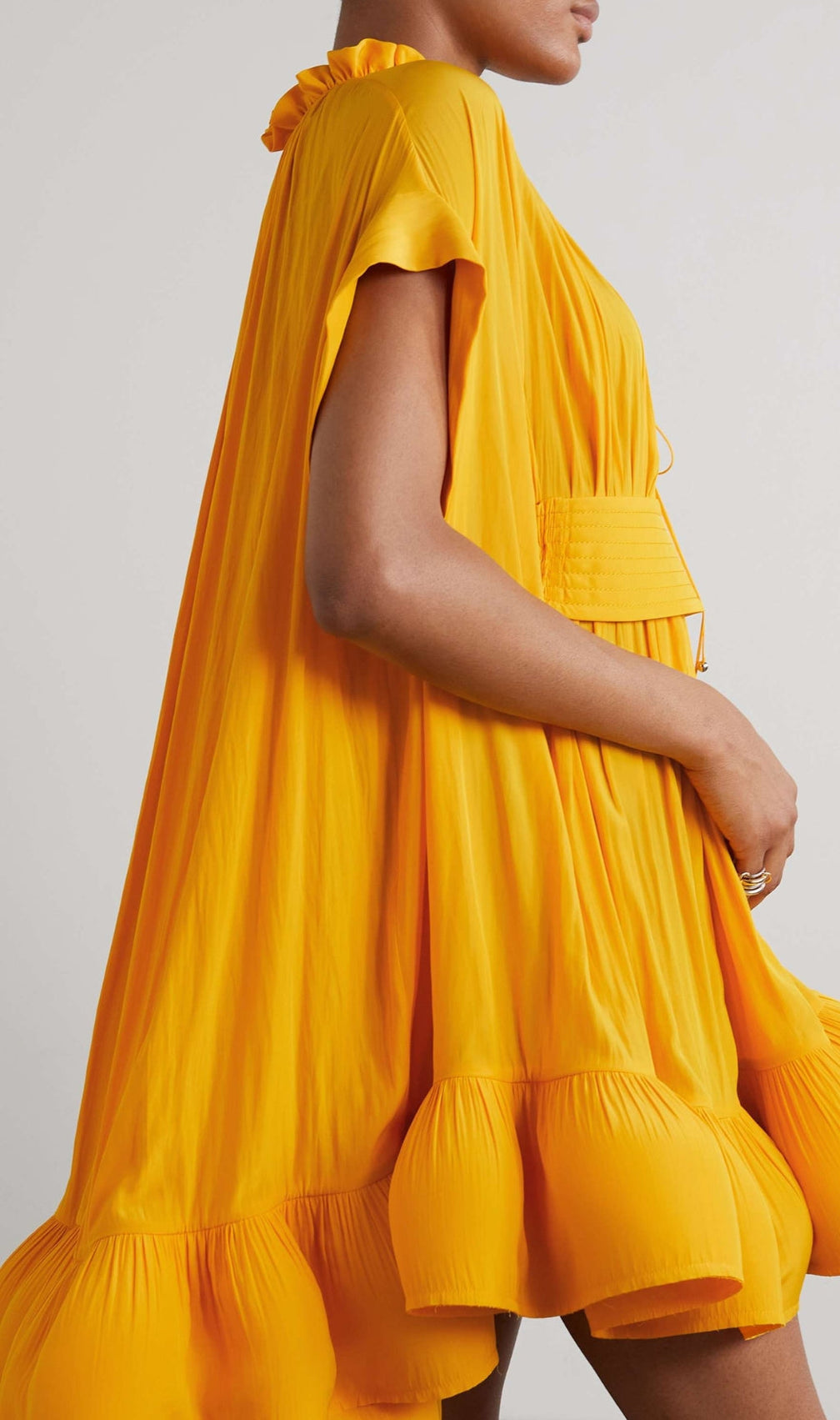 Cape-Effect Belted Charmeuse Mini Dress