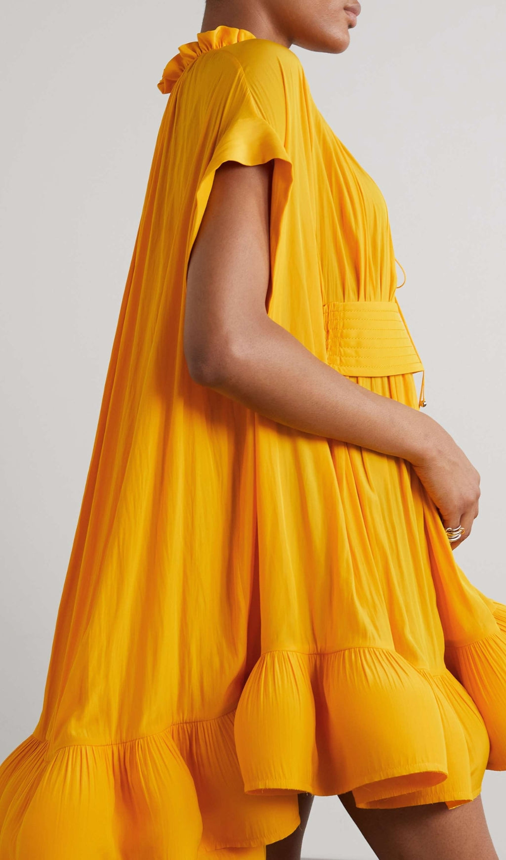 Cape-Effect Belted Charmeuse Mini Dress