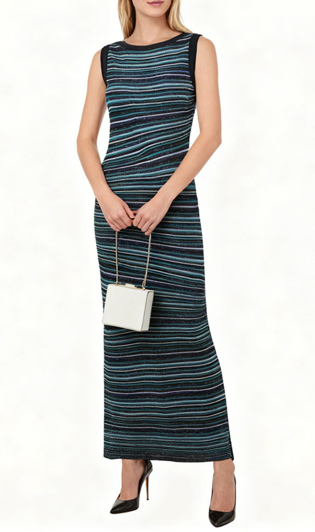Jamaica Blue Shimmer Stripe Knit Maxi Dress