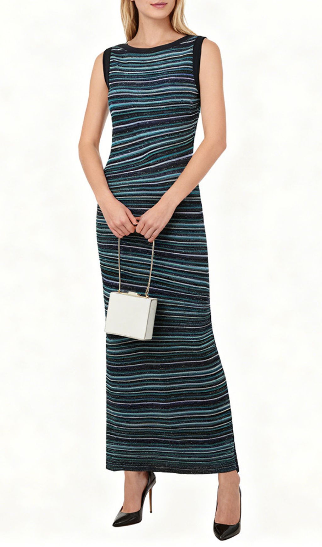 Jamaica Blue Shimmer Stripe Knit Maxi Dress