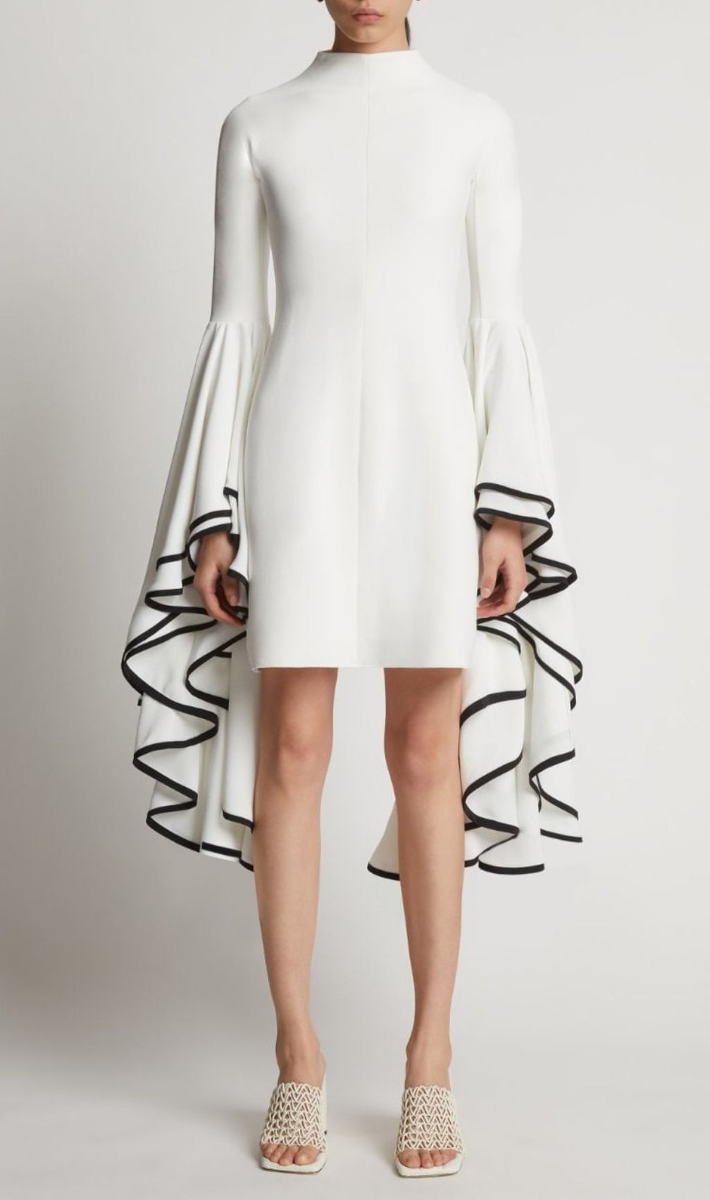 Ruffled Sleeve Mini Dress In White