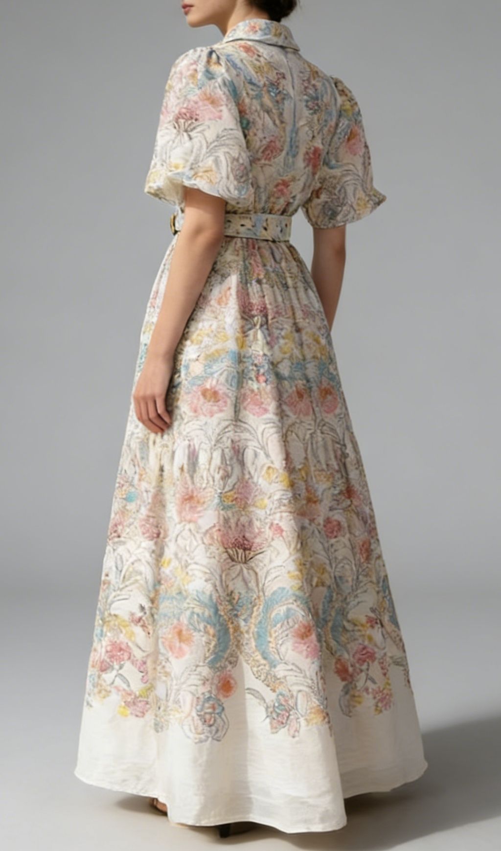 Karsen Enchanting Floral Print Maxi Dress | Puff Sleeve & Belted Style