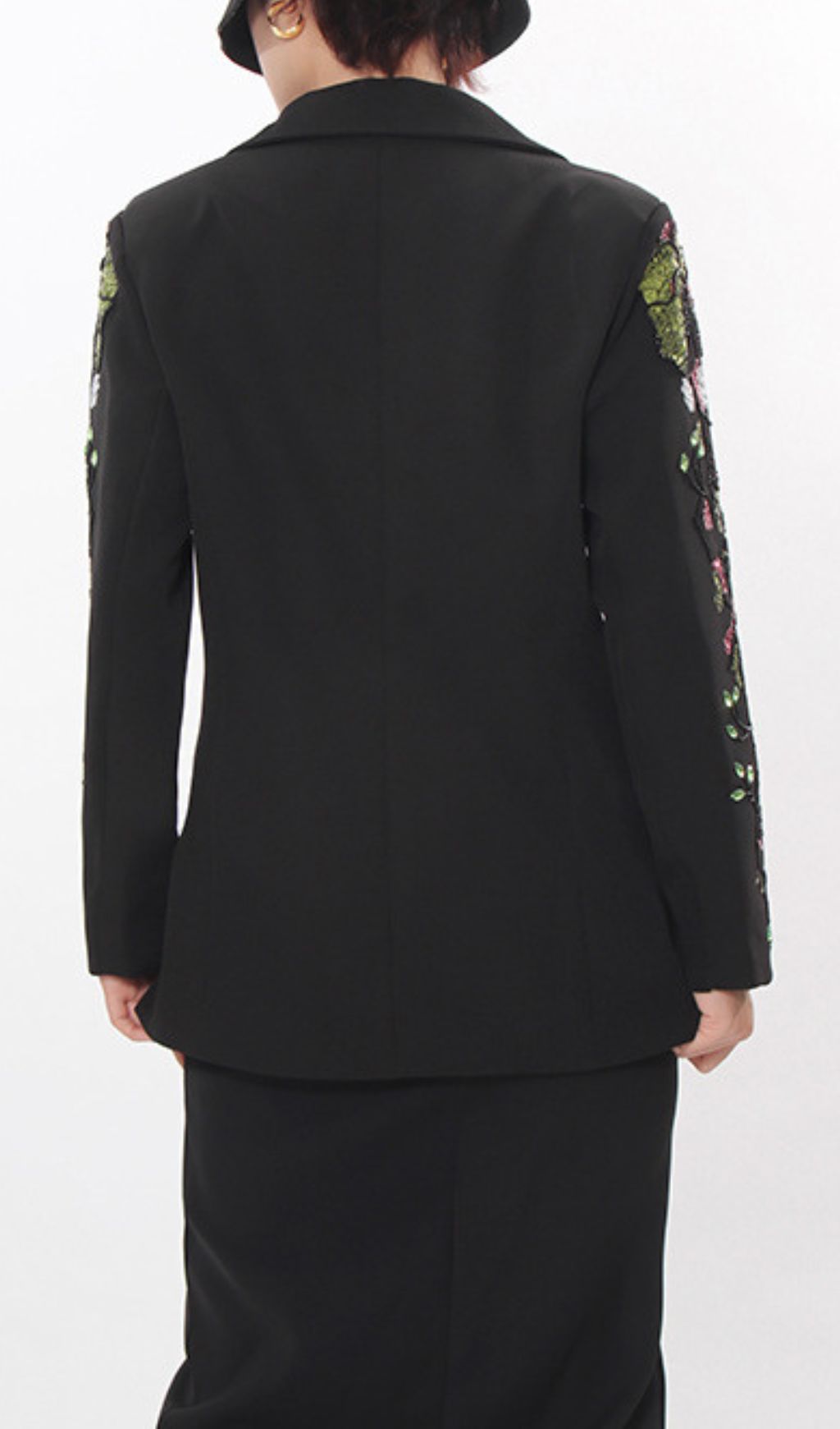 Ifama Black Sequin Floral Blazer - Women's Glam Statement Jacket