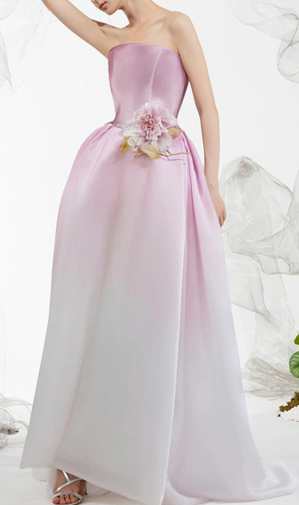 Biddy Pink Strapless Flower Gown