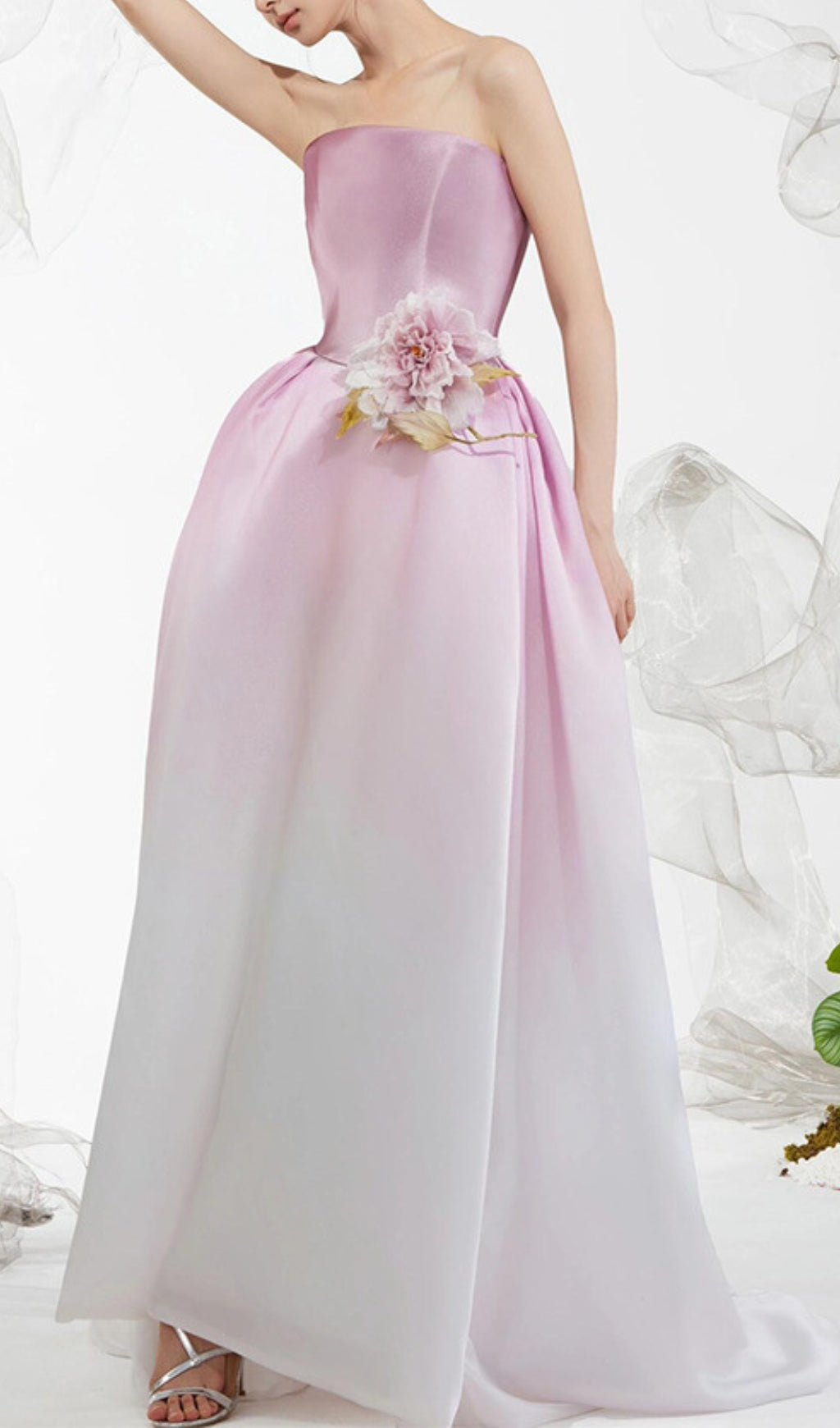 Biddy Pink Strapless Flower Gown