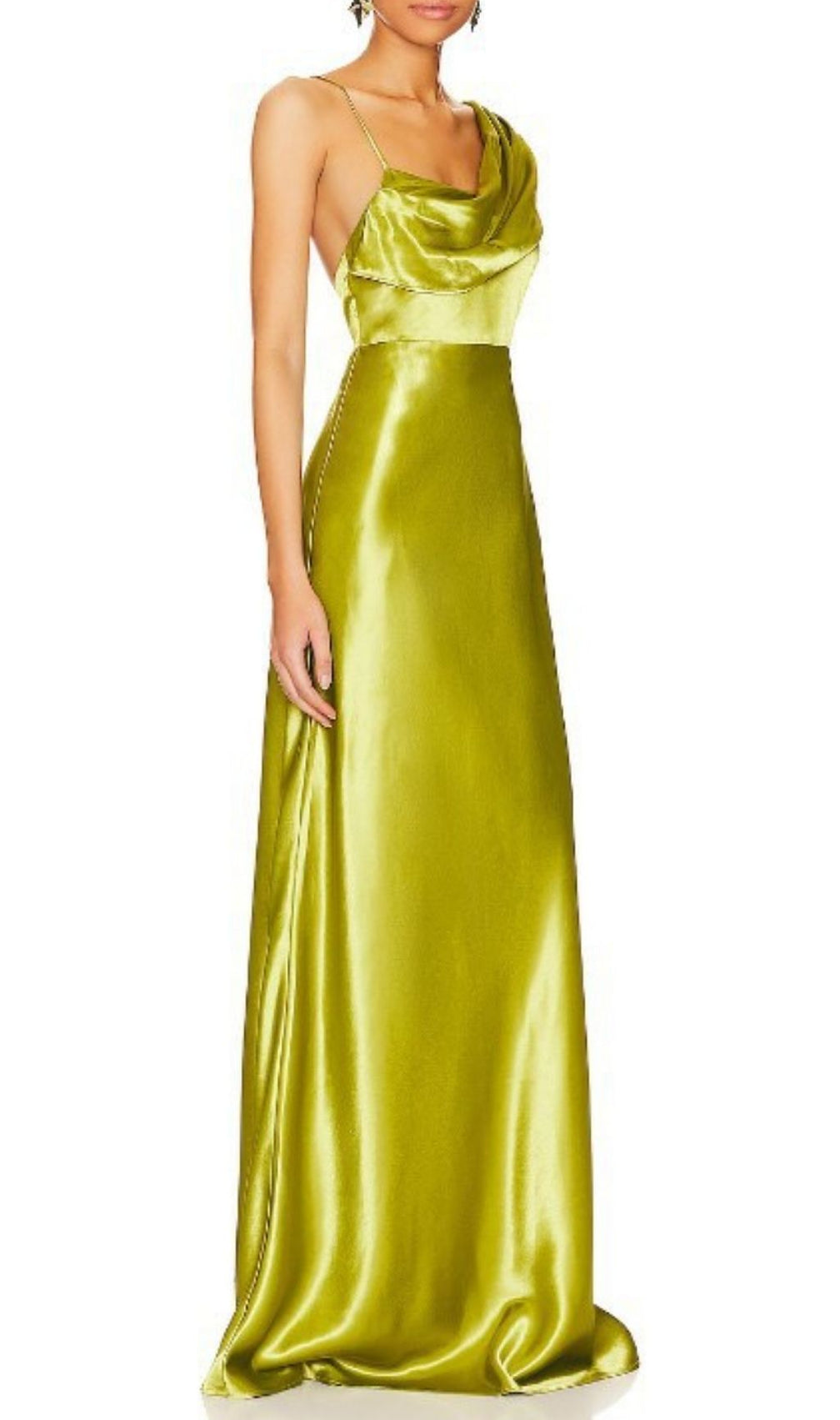 Khalilah Backless One-Shoulder Satin Maxi Gown - Vibrant Lime Green