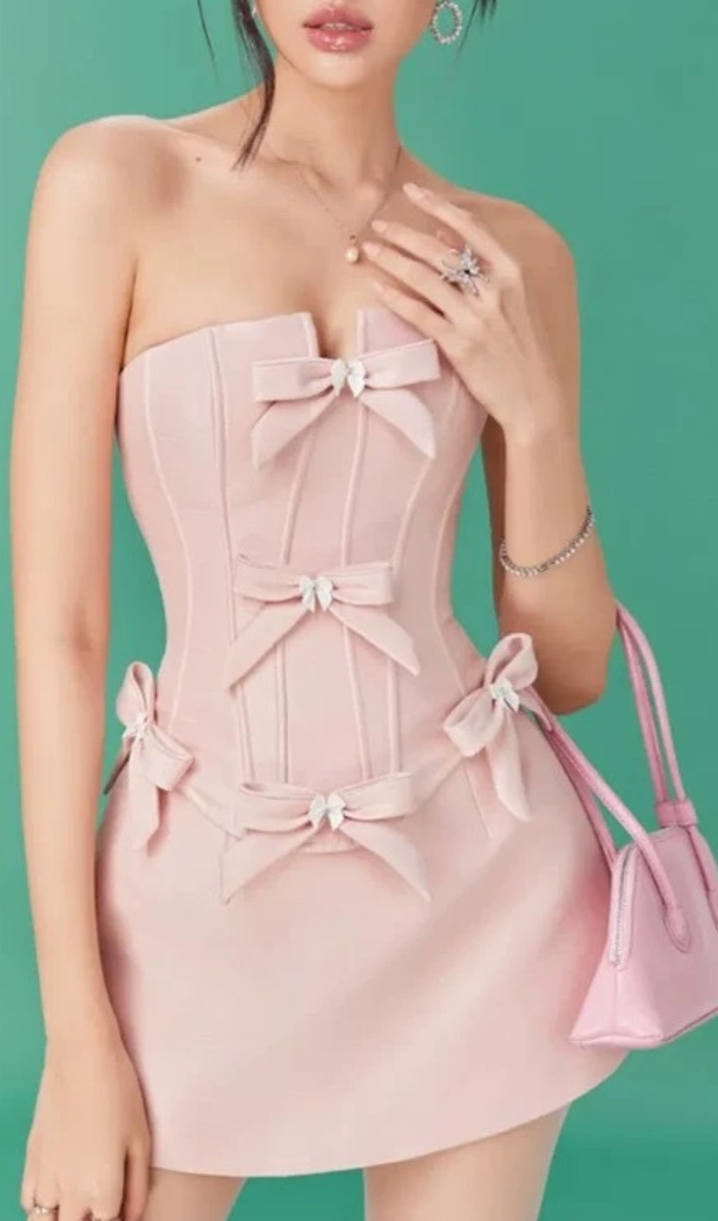 Chinua Pink Strapless Bow Corset Mini Dress