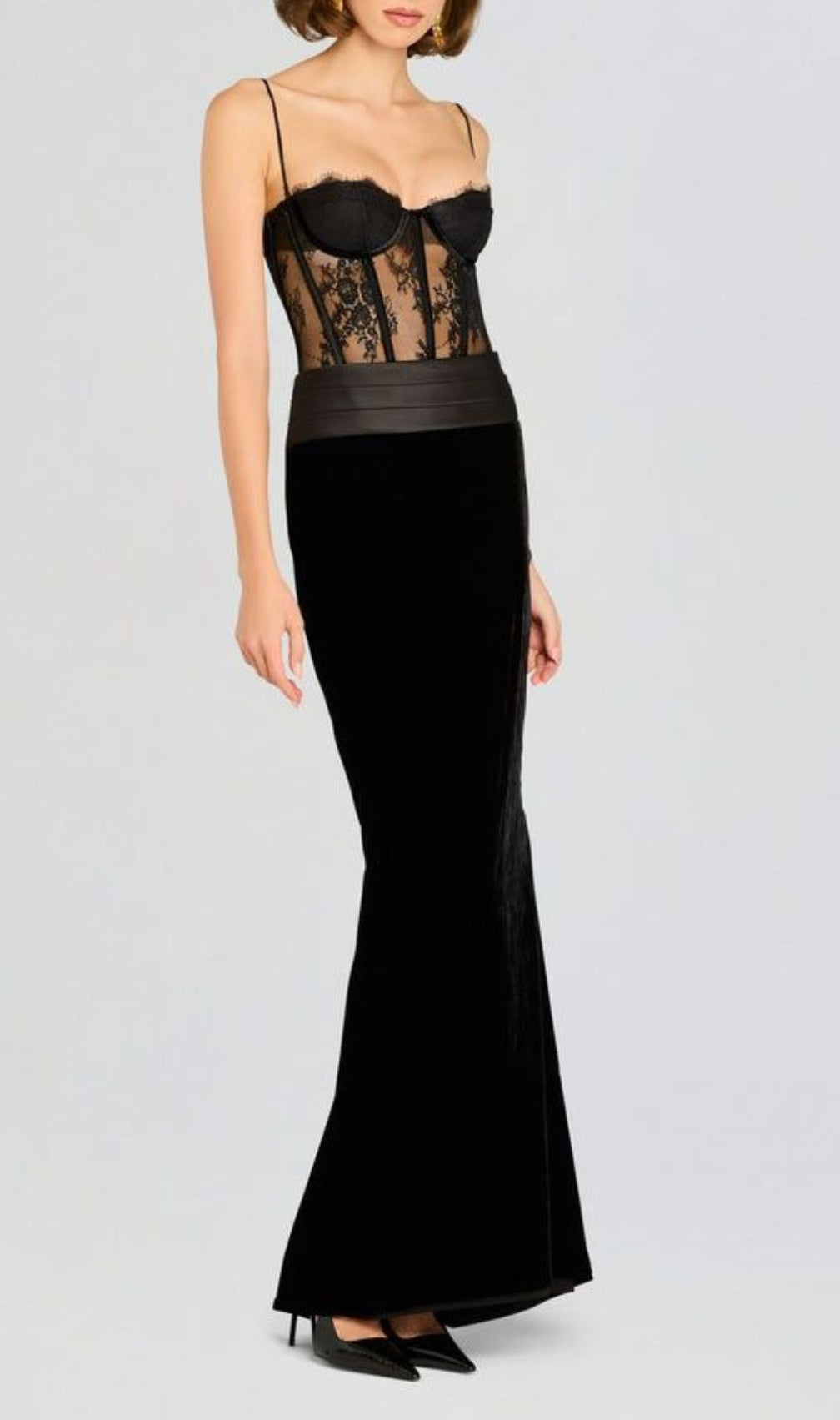 Fantasia Black Lace Corset Maxi Dress
