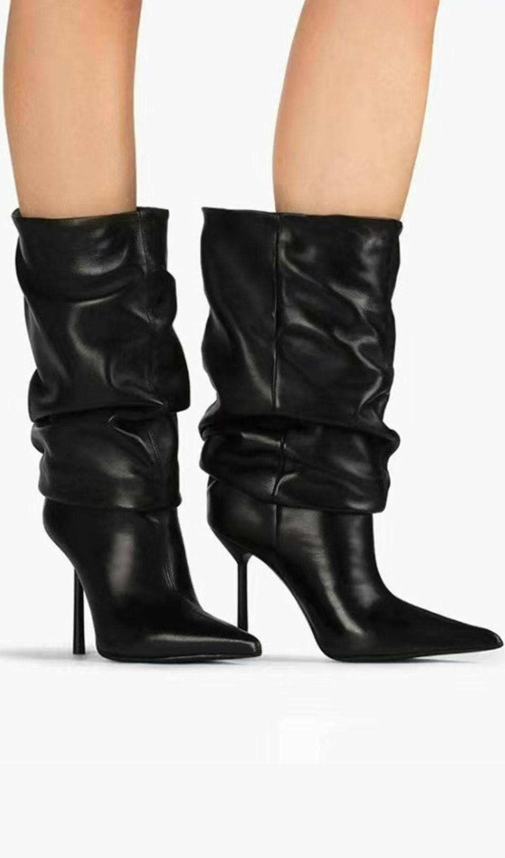 Katelyn Luxe Red Ruched Stiletto Boots | Women's Chic Slouchy Pointed Toe