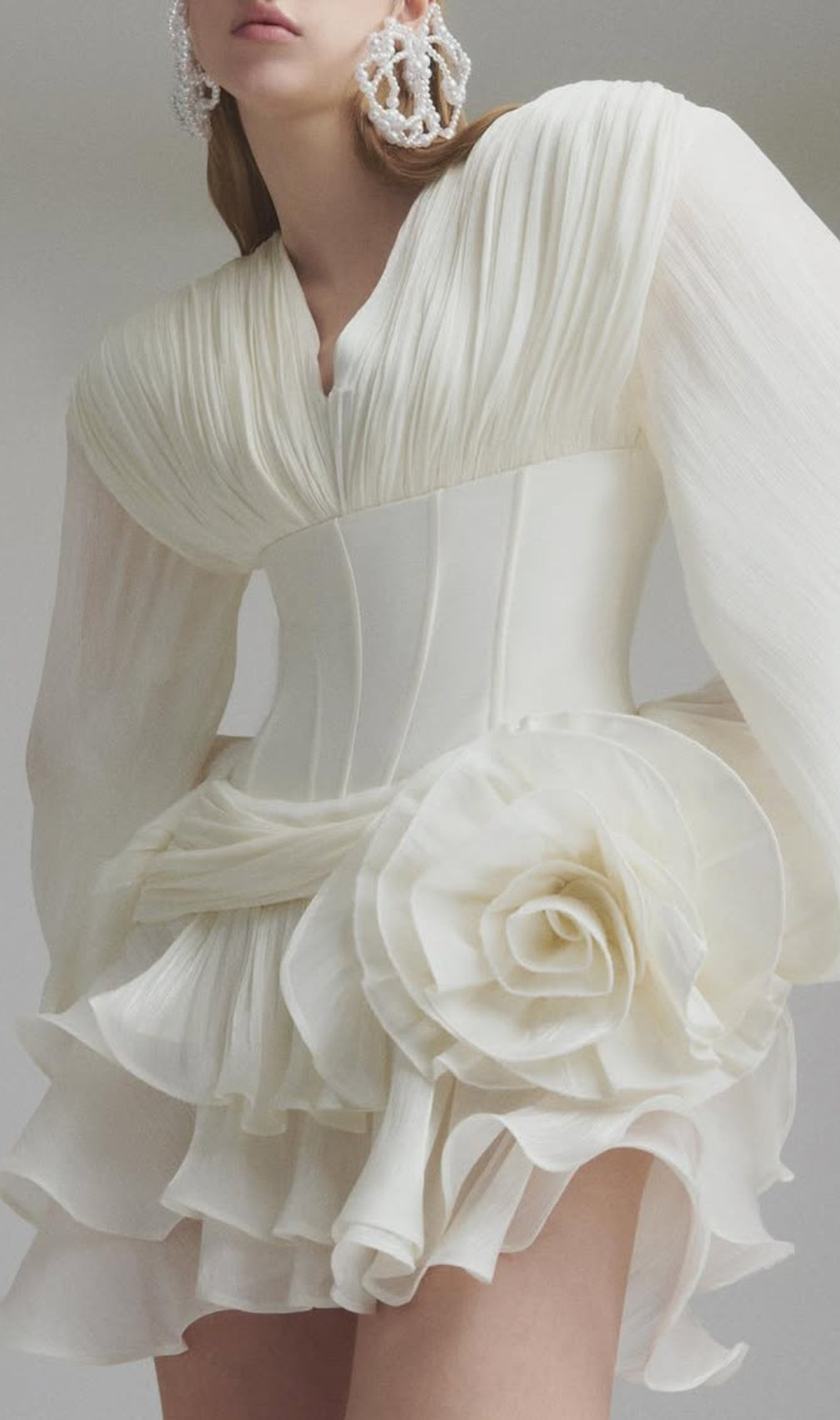 Darion White Corset Flower Long Sleeve Mini Dress