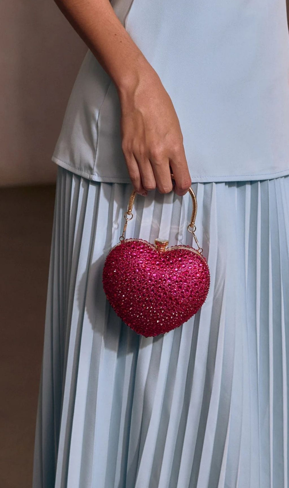 Qorynex Dazzling Pink Rhinestone Heart Clutch Bag - Glamorous Evening Handbag