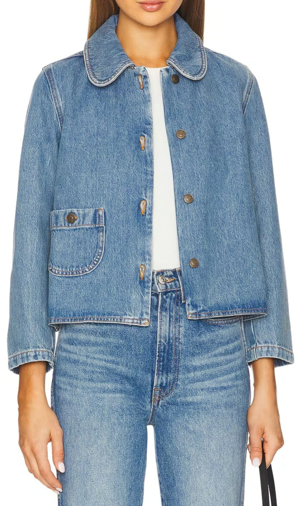 Harmoni Chic Cropped Denim Jacket - Effortless Style & Rounded Collar